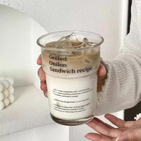 Verres à café imprimés de gobelet en verre de lait transparent à haute teneur en borosilicate de lettre Offre Spéciale