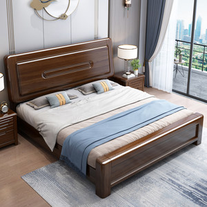 Walnut-colored Chinese-style Solid Wood <b>Double</b> <b>Bed</b> for Modern Minimalist Bedroom Furniture - Extra-large 874 Chinese Design Adds - Product Image 4