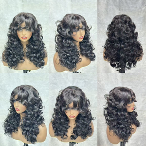 Letsfly Promotion 78$ Bouncy Loose 1x3 Lace <b>Wigs</b> with Bang 22 Inches Virgin Hair Natural Color Human Hair Wholesales - Product Image 5