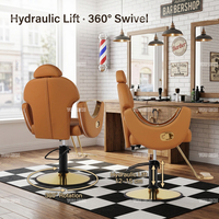 Fauteuil de Barbier Chaleureux Orange Brun avec Boucle Latérale de Précision, Inclinable Hydraulique, Chaise de Coiffure de Salon 360° °   Chaise de coiffure pivotante