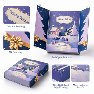 Nuevo Diseño Personalizado, Caja de Calendario de Adviento Navideño de 24 Días, Caja de Regalo de Cuenta Regresiva de Cartón Vacía, Embalaje de Lujo Rígido con Estampado en Lámina Dorada - Product Image 4