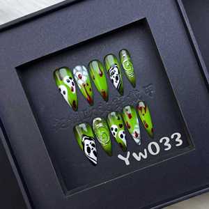 31-35 Halloween Ma Bí Ngô Handmade Press-On Móng Tay 10Pcs Dài Lời Khuyên Vuông Hạnh Nhân Stiletto Bướm Thiết Kế Keo Móng Tay Giả - Product Image 5