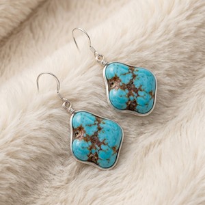 Ear Enlace Oem Odm Silver Plated Wire Wrapped Irregular Turquoise Dangle <b>Hook</b> <b>Earrings</b> Natural Gemstone Women Jewelry Wholesale - Product Image 3