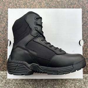 TSB602 Bottes de travail tactiques montantes en cuir noir pour hommes, bottes de terrain tactiques, chaussures d'extérieur imperméables à lacets pour toutes les saisons - Product Image 4