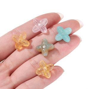 Perles de fleurs en acrylique à quatre pétales, perles lâches pour la fabrication de bijoux, accessoires de bricolage, 12mm, multicolores - Product Image 3