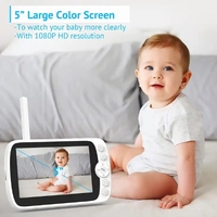 Caméra PTZ de sécurité domestique intelligente HD 1080P avec application et moniteur pour bébé à détection d'humidité et de pleurs sur l'écran de 5 pouces