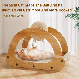 Rascador de gato de papel corrugado moderno de alta calidad, almohadilla duradera de sisal y yute con bola - Product Image 3