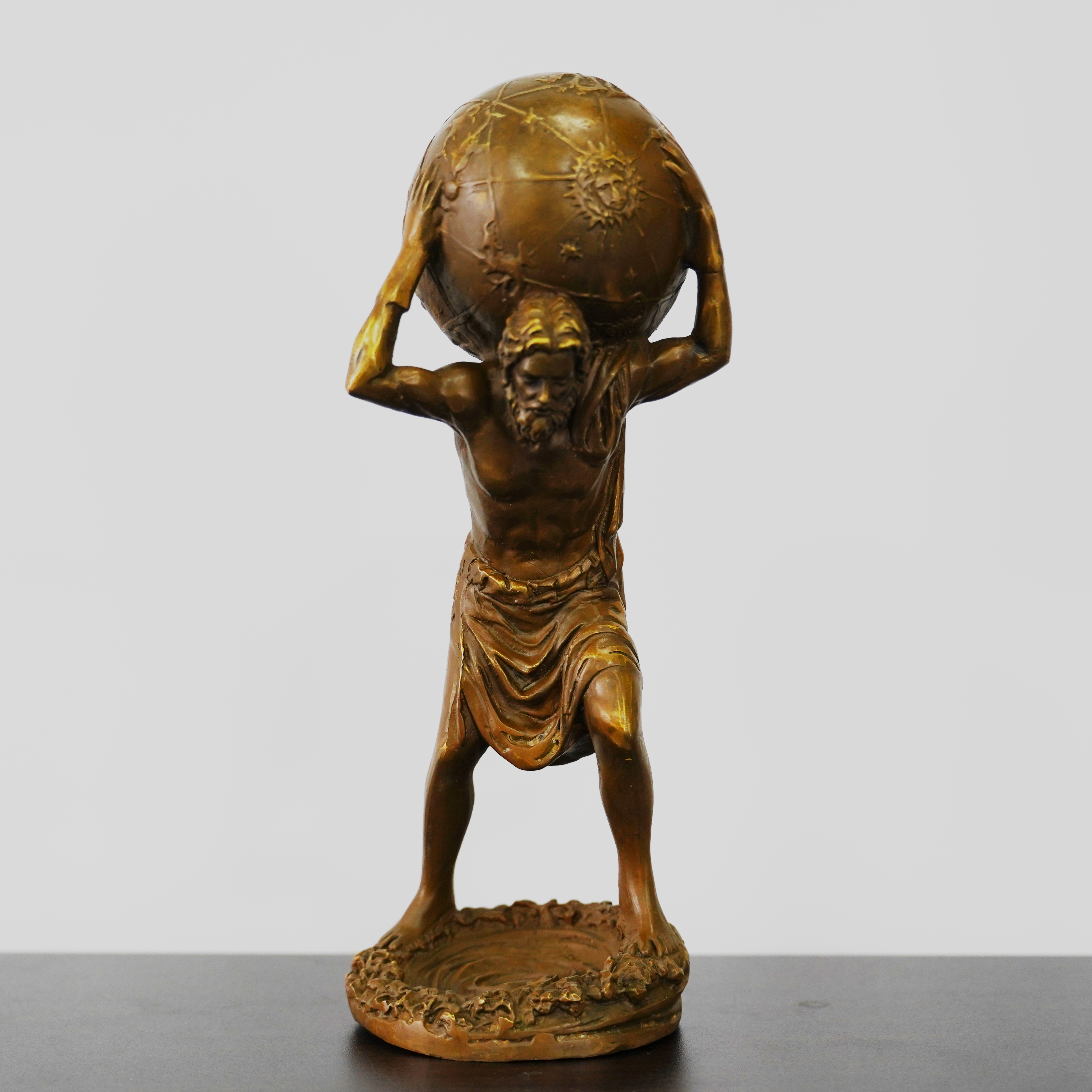 Greek Titan Atlas Holding World Globe Bronze Statue Sculpture
