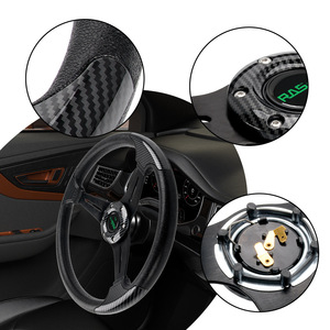 Volant de course 345 mm en PU, 3 branches, style fibre de carbone pour voiture - Product Image 1