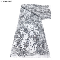 Tissu pour robe de mariée, broderie douce, dentelle française en tulle, tissu en dentelle française perlée avec des paillettes brillantes