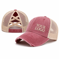 Casquette de baseball personnalisée pour femme en coton délavé avec ouverture croisée à l'arrière, style usé, en maille, idéale pour la course et les sports de plein air