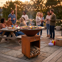 Table de barbecue extérieure en acier Corten, barbecue mobile à bois avec armoire de rangement pour jardin