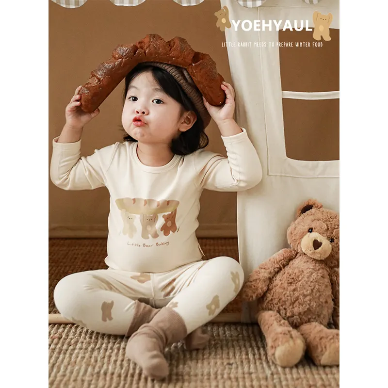 Pijamas de algodón para el hogar con estampado de animales YOEHYAUL para niños, pijamas personalizados cómodos para la piel, cálidos, de dos piezas, ropa de dormir para niños