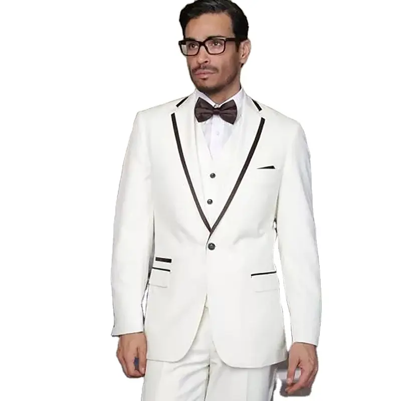 Smoking para noivo branco e fino, terno formal de casamento, 3 peças, terno italiano