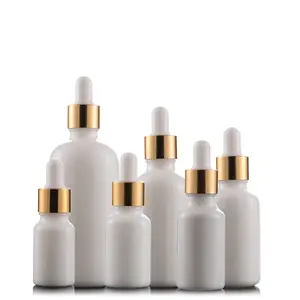 Luxury White Porcelain Essential Oil Bottle 10ml 15ml 20ml 30ml 50ml 100ml Dropper Glossy Glass Bottles With Pipette Gold Lid