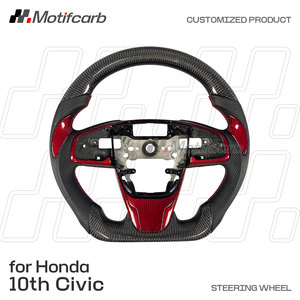 Volante de fibra de carbono con diseño de molduras rojas personalizadas para Honda Civic 10ª generación Type-R FK8 Si Coupe CR-V 2016-2021 - Product Image 2