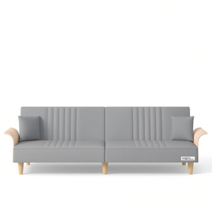 Divano Letto in Tessuto Grigio Chiaro 100% Poliestere con Telaio in Compensato Convertibile Moderno per Soggiorno 4 Posti - Product Image 1