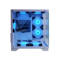 Gabinete de PC MANMU Stock Gaming Mid Tower, color blanco, vidrio templado transparente, gabinetes de computadora Matx para gamers con ventiladores RGB.