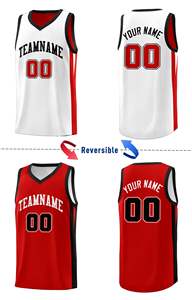Maillot de basket-ball personnalisé rouge et blanc double face - Product Image 4
