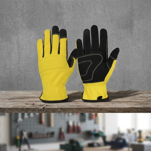 Gants de sécurité en PU jaune et noir, bouts des doigts texturés, antidérapants, avec bracelet élastique, gants de travail polyvalents - Product Image 4