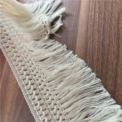 Cordones de ganchillo blanco crudo de 12cm, adorno de encaje con flecos y borlas de algodón anudado, gran oferta