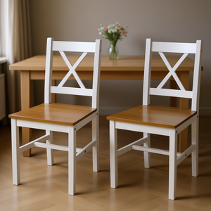 2 Sedie da Pranzo in Legno di Pino Bianco, Stile Moderno Rustico Marrone, Arredamento Domestico Stabile - Product Image 2