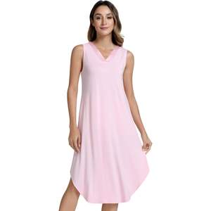 Camisón sin mangas con cuello en V para mujer, de viscosa y bambú, transpirable, informal, de longitud media, al por mayor - Product Image 1