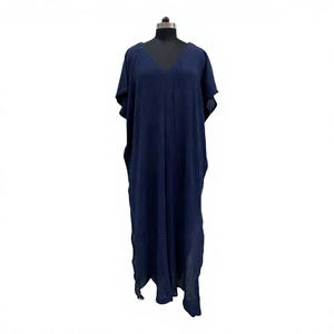 100% Cotton Casual Women's <b>Maxi</b> <b>Kaftan</b> Flared Hem Loose Fit Woven Fabric Natural Waist V-neck Sleeveless Printed Sheer Layer - Product Image 1
