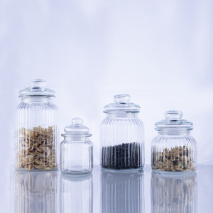 Wholesale empty clear air tight borosilicate glass storage jars with bamboo lids set