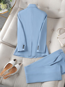 Ensemble tailleur pantalon et veste pour femme, tailles S-4XL, respirant, en viscose/polyester, avec détails boutonnés, idéal pour le bureau et les déplacements professionnels. - Product Image 2