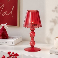 Lampe de table en verre borosilicate rouge torsadé, résistante au vent, en forme de bougeoir pour bougie chauffe-plat, pour décoration de mariage et de table à la maison