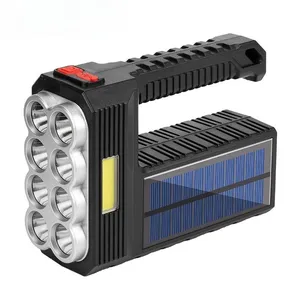 야외 고출력 방수 태양열 충전식 랜턴 USB 휴대용 토치 8 LED + COB 태양 전지판 서치라이트 손전등