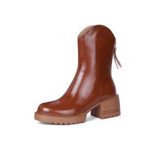 Fabrik preis Stiefeletten für Mädchen und Frauen halb kniehohe Stiefel Leder kurze Stiefel dicken Boden - Product Image 1