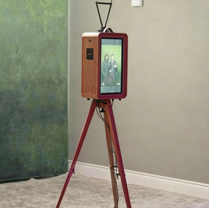 Photomaton rétro en bois abordable pour selfies et appareils photo reflex. Comprend un support d'imprimante et un écran tactile de 18,5 pouces. - Product Image 3