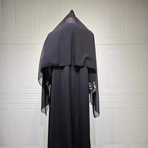 Nouvel ensemble Abaya et Hijab brodé noir pour l'Aï<span class=keywords><strong>d</strong></span> Ramadan 2026 – Vêtements islamiques pour femmes, longs cardigans musulmans avec foulard - Product Image 5