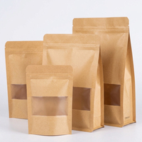 Bolsa de papel kraft biodegradable de calidad alimentaria con ventana transparente y cierre hermético compostable para envasar café, té y frutos secos
