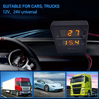 Voltmeter pengukur suhu air Digital mobil, dengan adaptor biru 34mm Sensor 10mm 2 in 1 Universal 12V 24V LCD untuk mobil truk