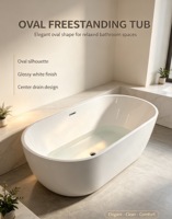 Baignoire autoportante moderne et minimaliste pour intérieur, simple et intégrée, idéale pour projets hôteliers et gîtes.