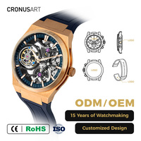 Montre mécanique tourbillon personnalisée de luxe pour homme CRONUSART, boîtier en titane or rose avec bracelet en caoutchouc bleu, édition limitée