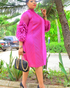 ملابس فاخرة مثيرة للحفلات والمساء والزفاف عارضة طويلة الأكمام تصميم أفريقي الأزهار حجم كبير سموك خمر بوهو اللباس - Product Image 4