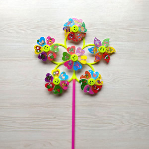 Jouet moulin à vent en plastique avec visages souriants de dessins animés, 6 roues, 3 roues, décoration de jardin extérieur pour enfants de 2 à 4 ans - Product Image 3