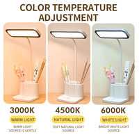 Lampe de bureau LED moderne avec support pour stylo, lumière de lecture, contrôle tactile, rechargeable par USB, ABS, intensité réglable, batterie, lumière de lecture, dortoir, étude