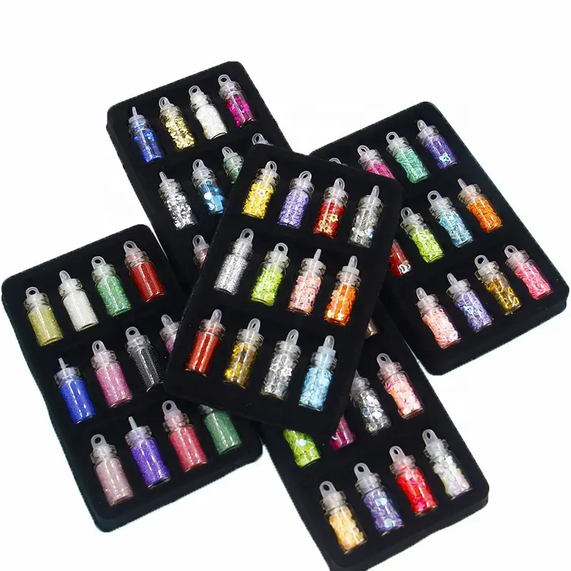 24 Pieces Bottles Assorted Mini Glass Vial Charm Nail Art Same Color Set Decals Tips