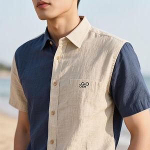 <span class=keywords><strong>Nueva</strong></span> <span class=keywords><strong>Camisa</strong></span> Elegante de Franela de Manga Corta con Cuello Camisero, Color Sólido, Anti-Pilling, ODM OEM, <span class=keywords><strong>Camisa</strong></span> de Hombre de Lino y Algodón - Product Image 2