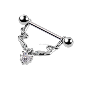 Joyas de <span class=keywords><strong>Piercing</strong></span> Corporal de Acero Inoxidable, Anillo en U para el Pecho, Barra para Pezón con Colgante de Corazón de Circonita Cúbica - Product Image 2