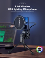 Microphone sans fil rechargeable USB-C à condensateur cardioïde pour ordinateur, smartphones, conférences, enseignement, avec suppression du bruit et éclairage RGB