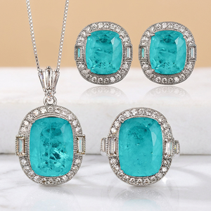 Tu Geometric 12*16-10*12 Cubic Zirconia pendant and ear rings <b>sets</b> Imitation Blue Paraiba Fashion Jewelry <b>Set</b> For Women - Product Image 2