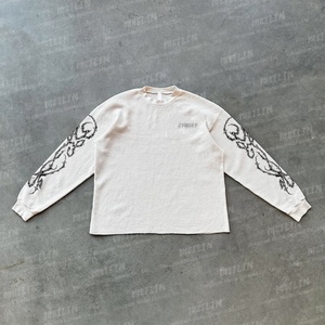 Custom Knit Dtg Print T-<b>shirts</b> Cropped High Quality Long Sleeve <b>Waffle</b> Knit Black Heavyweight Oversized <b>Waffle</b> Knit Long Sleeve - Product Image 2