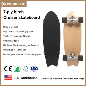 WOODSEN <span class=keywords><strong>Surfskate</strong></span> Complet Personnalisé avec Graphisme UV, Planche en Bouleau 7 Plis 65 X 45 MM, Roues 88A, OS780, <span class=keywords><strong>Grip</strong></span> Tape Noir - Product Image 2