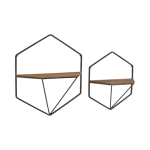 <b>Wall</b> <b>Mounted</b> Geometric <b>Shelves</b> Metal Wood Hanging Storage Organizer For Living Room Bedroom Entryway - Product Image 2